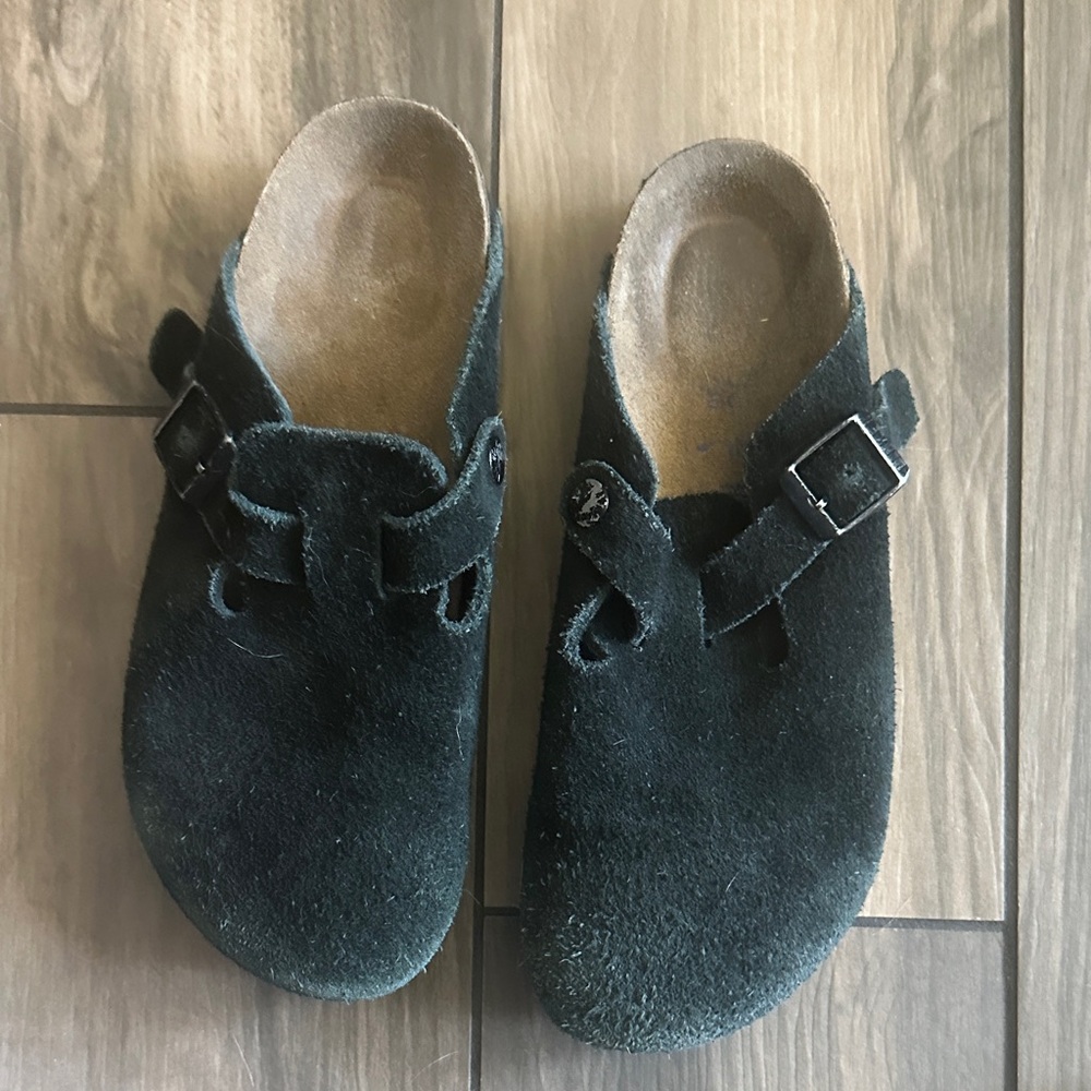 Birkenstock Kids Dark Black Suede Slippers